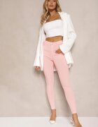 defox Blugi Skinny Roze cu bumbac High Waist Lorie