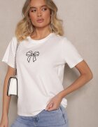 defox Bluză Albă din Bumbac cu Motiv Fundă Norimar