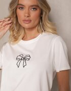 defox Bluză Albă din Bumbac cu Motiv Fundă Norimar