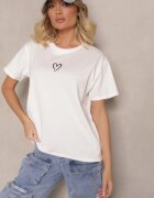 defox Bluză Albă din Bumbac cu Motiv Inimă Nalithra