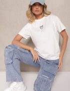 defox Bluză Albă din Bumbac cu Motiv Inimă Nalithra