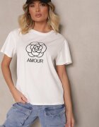 defox Bluză Albă Din Bumbac Decorată cu text și broderie Nalanith