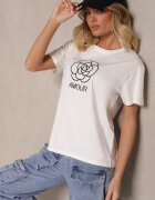 defox Bluză Albă Din Bumbac Decorată cu text și broderie Nalanith