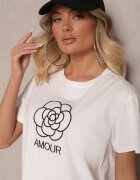 defox Bluză Albă Din Bumbac Decorată cu text și broderie Nalanith