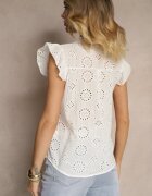 defox Bluză Albă din Bumbac Decorată cu volane și cu model ajurat Grelzeki