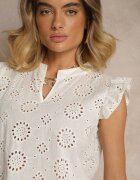 defox Bluză Albă din Bumbac Decorată cu volane și cu model ajurat Grelzeki