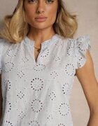 defox Bluză Albastru deschis De bumbac Decorată cu volane și cu model ajurat Grelzeki