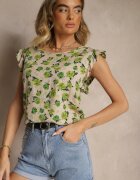 defox Bluză Florală Verde din Bumbac Ulosirenia