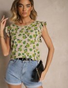 defox Bluză Florală Verde din Bumbac Ulosirenia