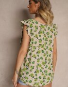 defox Bluză Florală Verde din Bumbac Ulosirenia