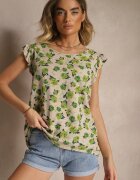defox Bluză Florală Verde din Bumbac Ulosirenia