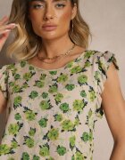 defox Bluză Florală Verde din Bumbac Ulosirenia