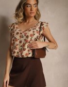 defox Bluză Maro Florală din Bumbac Ulosirenia