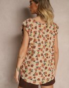 defox Bluză Maro Florală din Bumbac Ulosirenia