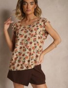 defox Bluză Maro Florală din Bumbac Ulosirenia