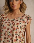 defox Bluză Maro Florală din Bumbac Ulosirenia