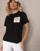 defox Bluză neagră de bumbac decorată cu inimă din zirconiu Marionella