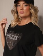defox Bluză Neagră din Bumbac Decorată cu Inimă din Zirconiu și cu Inscripția Marillena