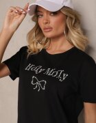 defox Bluză Neagră din Bumbac Decorată cu o Fundă și cu Inscripția Nelanal