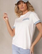 defox Bluză T-shirt Albă din Bumbac Oversize cu Finisaj Decorativ Mirnil