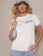 defox Bluză T-shirt Albă din Bumbac Oversize cu Finisaj Decorativ Mirnil