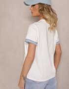 defox Bluză T-shirt Albă din Bumbac Oversize cu Finisaj Decorativ Mirnil
