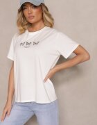 defox Bluză Tricou Albă din Bumbac Oversize cu Aplicație în Formă de Fluturi Elmaris