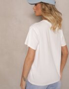 defox Bluză Tricou Albă din Bumbac Oversize cu Aplicație în Formă de Fluturi Elmaris