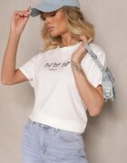 defox Bluză Tricou Albă din Bumbac Oversize cu Aplicație în Formă de Fluturi Elmaris