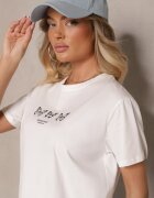 defox Bluză Tricou Albă din Bumbac Oversize cu Aplicație în Formă de Fluturi Elmaris