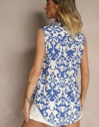 defox Cămașă Albastră din Bumbac Decorată cu Model Abstract Uloserina