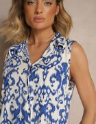 defox Cămașă Albastră din Bumbac Decorată cu Model Abstract Uloserina