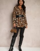 defox Cămașă Maro-Neagră Oversize Decorată cu imprimeu leopard Hanavia