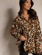 defox Cămașă Maro-Neagră Oversize Decorată cu imprimeu leopard Hanavia