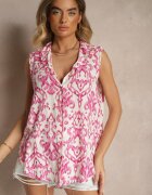 defox Cămașă Roz din Bumbac Decorată cu Model Abstract Uloserina