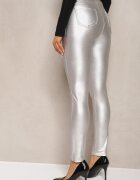 defox Colanți Argintii din Imitație de Piele High Waist Noriel