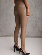 defox Colanți Bej închis din imitație de piele High Waist cu căptușeală Felilith