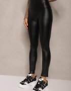 defox Colanți Negri din Piele Ecologică High Waist cu Imitații de Buzunare Salabria