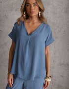 defox Compleu Albastru deschis Bluză și Pantaloni Largi din Viscoză și cu Buzunare Efraria