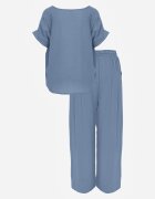 defox Compleu Albastru deschis Bluză și Pantaloni Largi din Viscoză și cu Buzunare Efraria