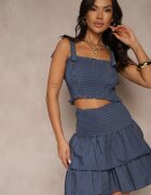 defox Compleu Bleumarin din Bumbac Top cu bretele și Fustă cloș Zalitora