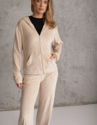 defox Compleu de trening bej deschis din velur cu bluză și pantaloni largi Anelivs