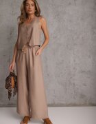defox Compleu de vară din vâscoză vestă de costum și pantaloni wide leg Norelis Bej