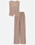 defox Compleu de vară din vâscoză vestă de costum și pantaloni wide leg Norelis Bej