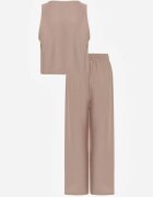 defox Compleu de vară din vâscoză vestă de costum și pantaloni wide leg Norelis Bej