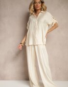 defox Compleu din viscoză bej deschis cu pantaloni largi și cămașă cu mâneci rulate Tulmoi