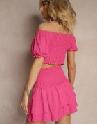 defox Compleu Fucsia cu relief decorativ Fustă-Pantaloni scurți și Bluză spaniolă Sarilessa