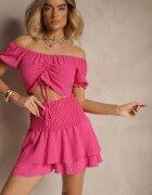 defox Compleu Fucsia cu relief decorativ Fustă-Pantaloni scurți și Bluză spaniolă Sarilessa