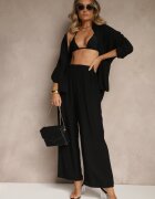 defox Compleu Negru din viscoză cu Croială Lejeră cu Cămașă și Pantaloni Sesorilia