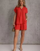 defox Compleu Portocaliu din Viscoză Tricou cu nasturi decorativi și Pantaloni scurți Niterela